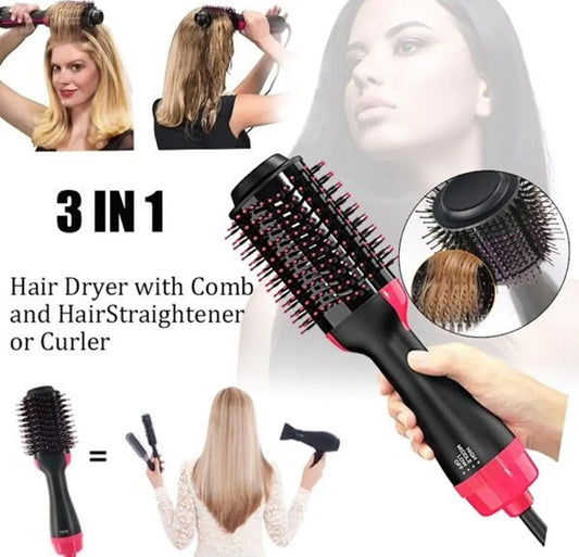 3‑in‑1 Hair Dryer with Comb, Hair Straightener & Curler